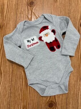 7/$20 My First Christmas Grey Baby One-Piece with Santa Image Onesie 6-9 Months